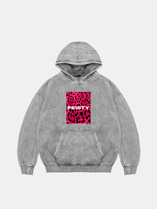 Feisty Oversize Unisex Yıkamalı Beyaz Hoodie