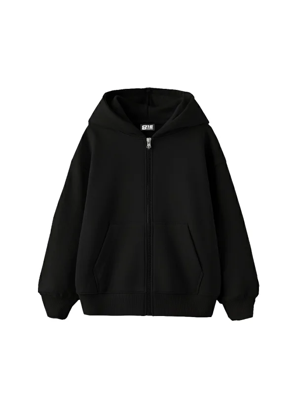 Fermuarlı Basic Zip Kapüşonlu Unisex Siyah Sweatshirt
