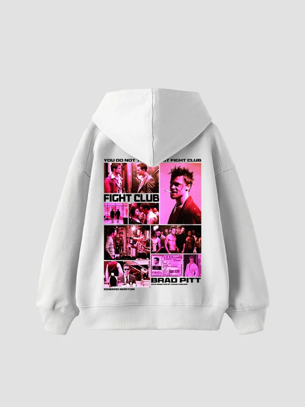 Fight Club Baskılı Oversize Unisex Beyaz Hoodie
