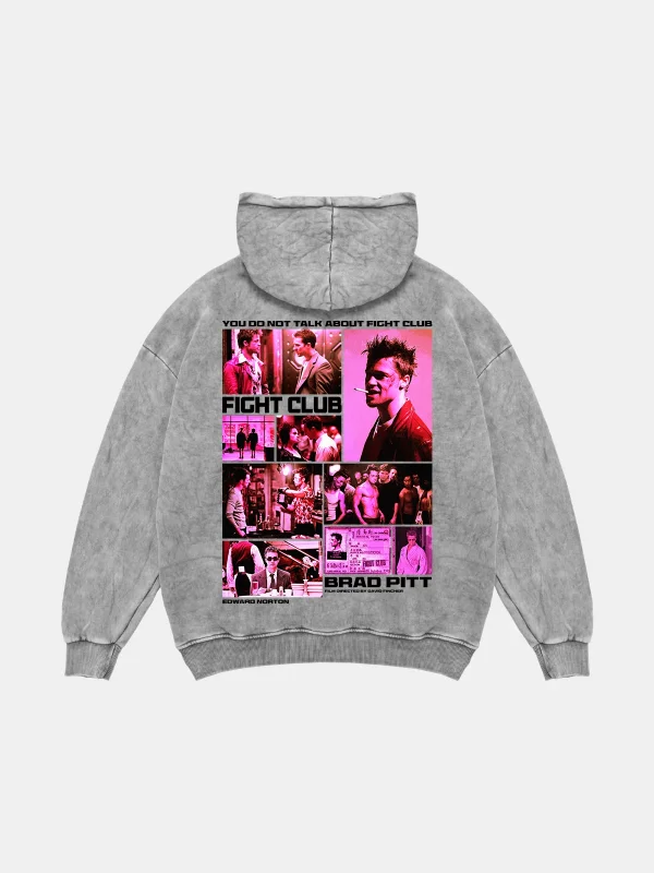 Fight Club Baskılı Oversize Unisex Yıkamalı Beyaz Hoodie