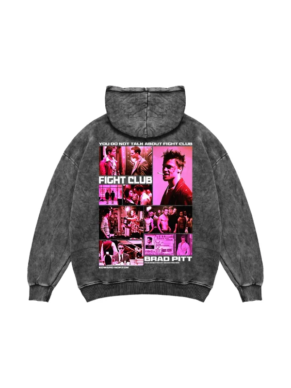 Fight Club Baskılı Oversize Unisex Yıkamalı Siyah Hoodie