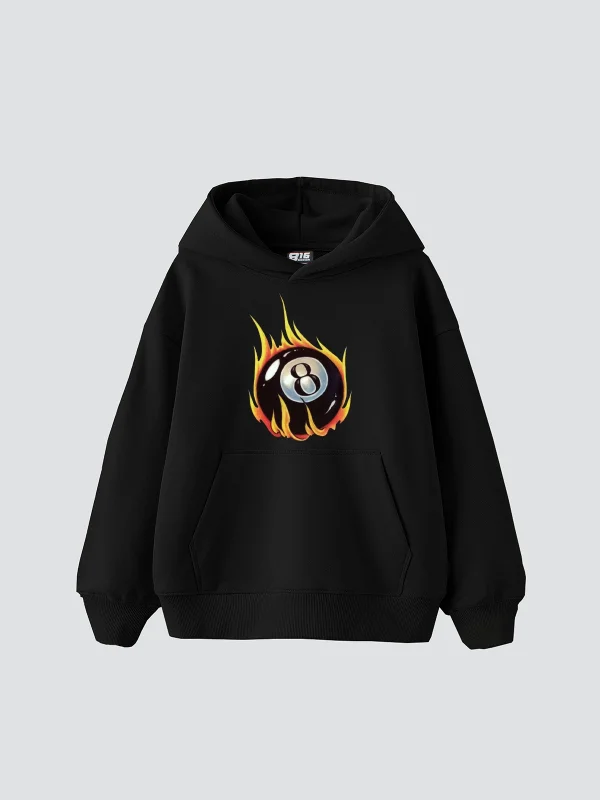 Fire Billiard Baskılı Oversize Unisex Premium Siyah Hoodie