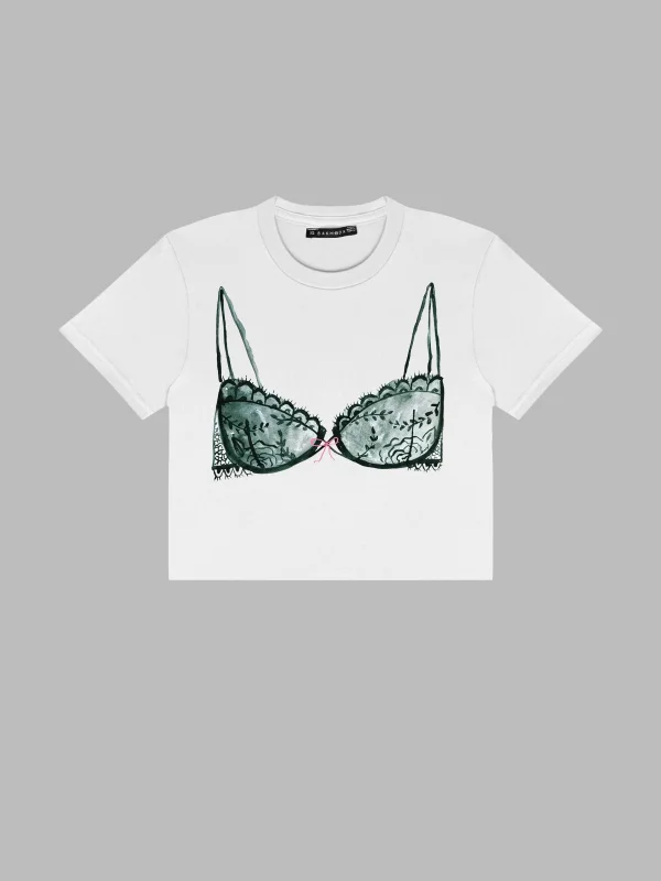 Fiyonk Bikini Baskılı Beyaz Crop Top