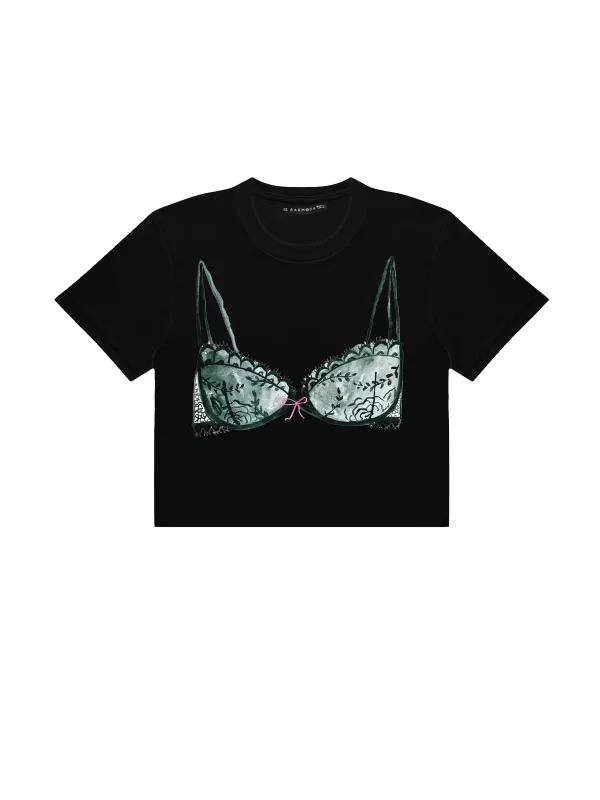 Fiyonk Desen Bikini Baskılı Siyah Crop Top