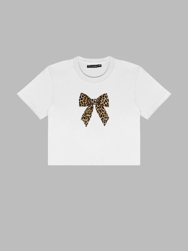 Fiyonk Leopar Baskılı Beyaz Crop Top