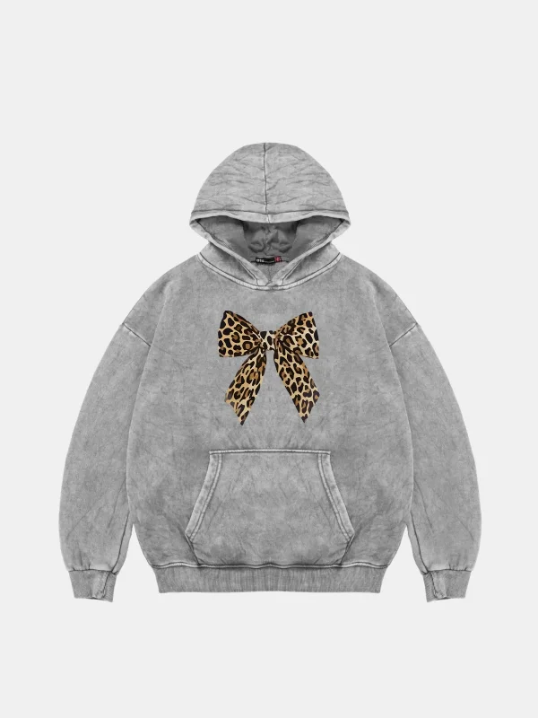 Fiyonk Leopar Baskılı Oversize Unisex Premium Yıkamalı Beyaz Hoodie