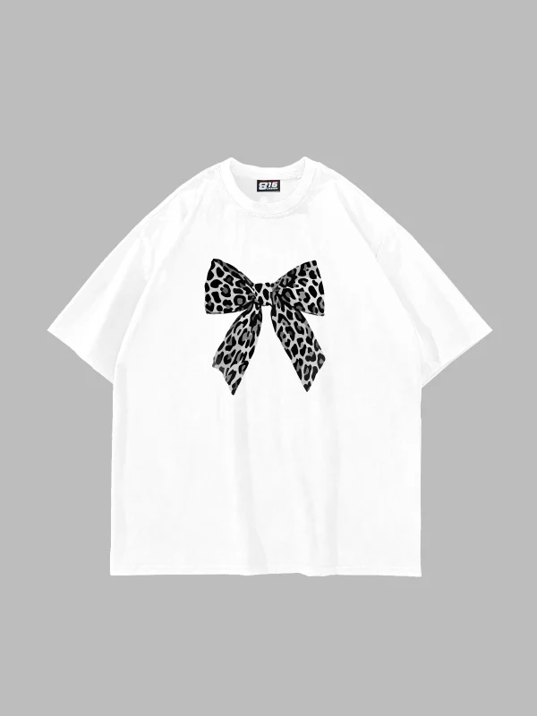 Fiyonk Leopar V2 Baskılı Oversize Unisex Beyaz Tshirt