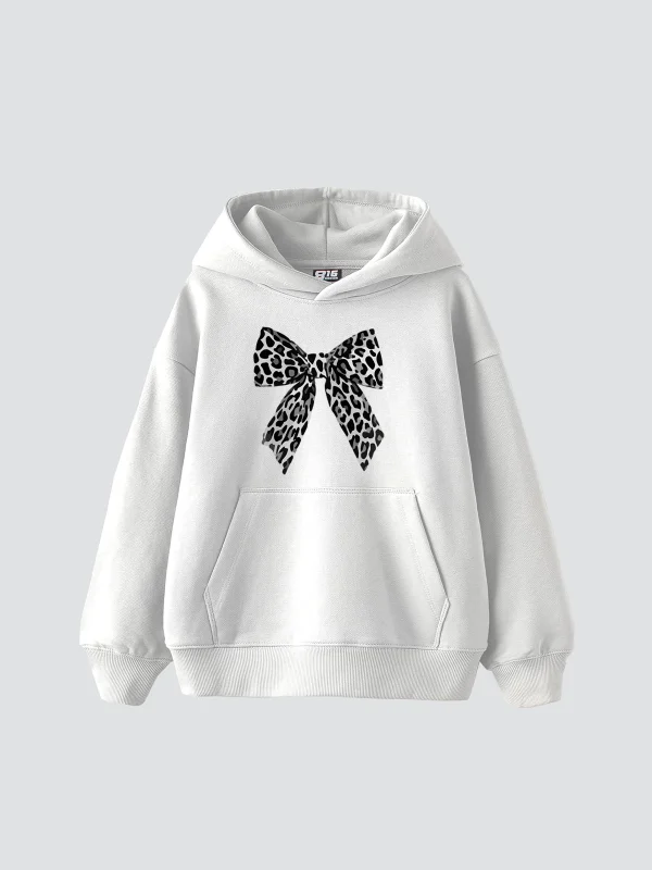 Fiyonk Leopar V2 Baskılı Oversize Unisex Premium Beyaz Hoodie