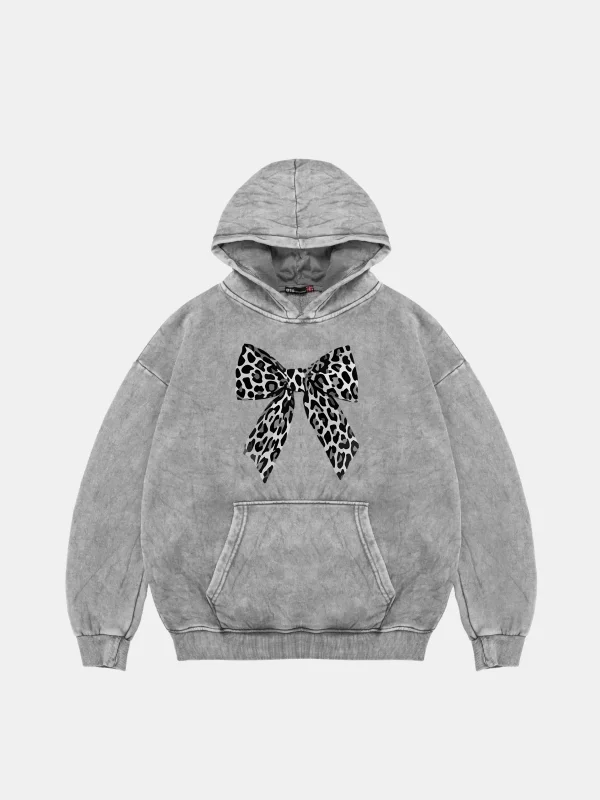 Fiyonk Leopar V2Baskılı Oversize Unisex Premium Yıkamalı Beyaz Hoodie