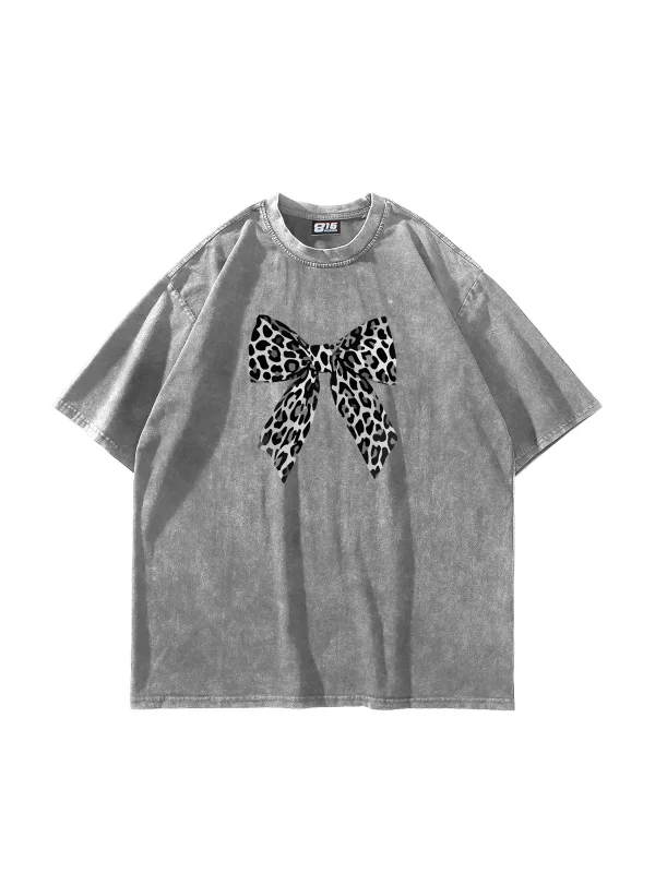 Fiyonk Leopar V2 Baskılı Oversize Unisex Yıkamalı Beyaz Tshirt