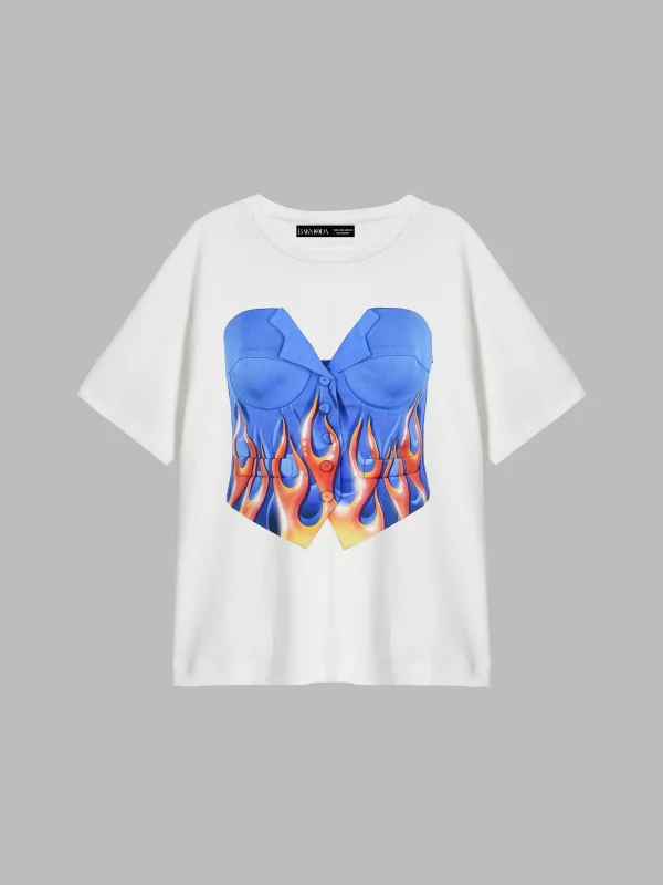 Flame Top Baskılı Relaxed Fit Beyaz Kadın Tshirt