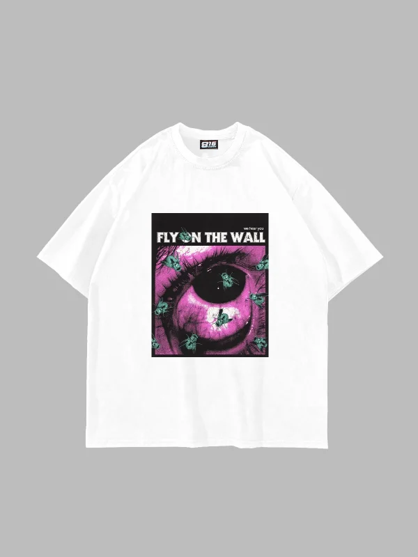 Fly On The Wall Baskılı Oversize Unisex Beyaz Tshirt