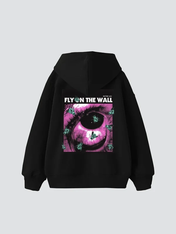 Fly On The Wall Baskılı Oversize Unisex Siyah Hoodie