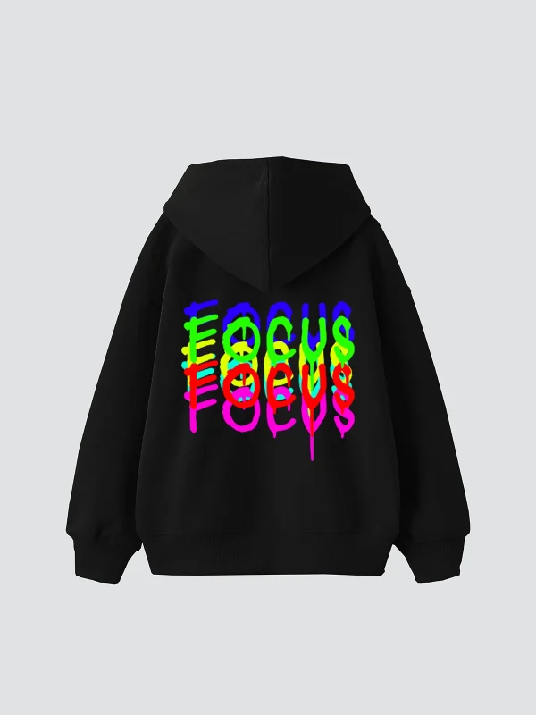 Focus Baskılı Oversize Unisex Siyah Hoodie