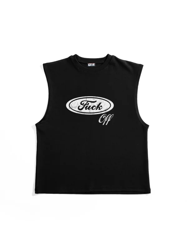 Ford Parodi Logo Baskılı Siyah Sıfır Kol Tshirt
