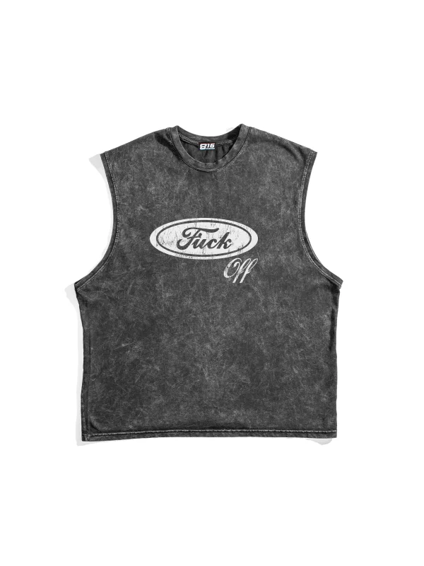 Ford Parodi Logo Baskılı Yıkamalı Siyah Sıfır Kol Tshirt