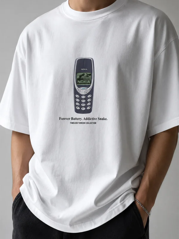 Forever Battery Baskılı Oversize Unisex Beyaz Tshirt