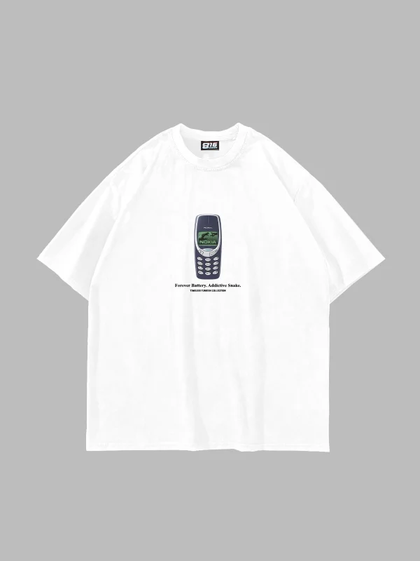 Forever Battery Baskılı Oversize Unisex Beyaz Tshirt