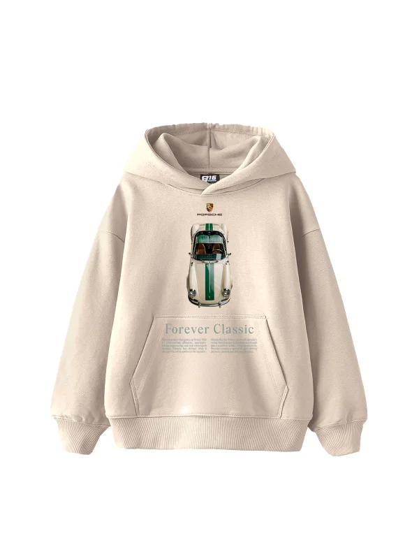 Forever Classic Baskılı Oversize Unisex Bej Hoodie