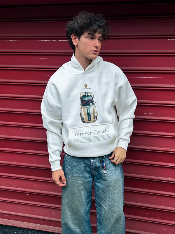 Forever Classic Baskılı Oversize Unisex Beyaz Hoodie