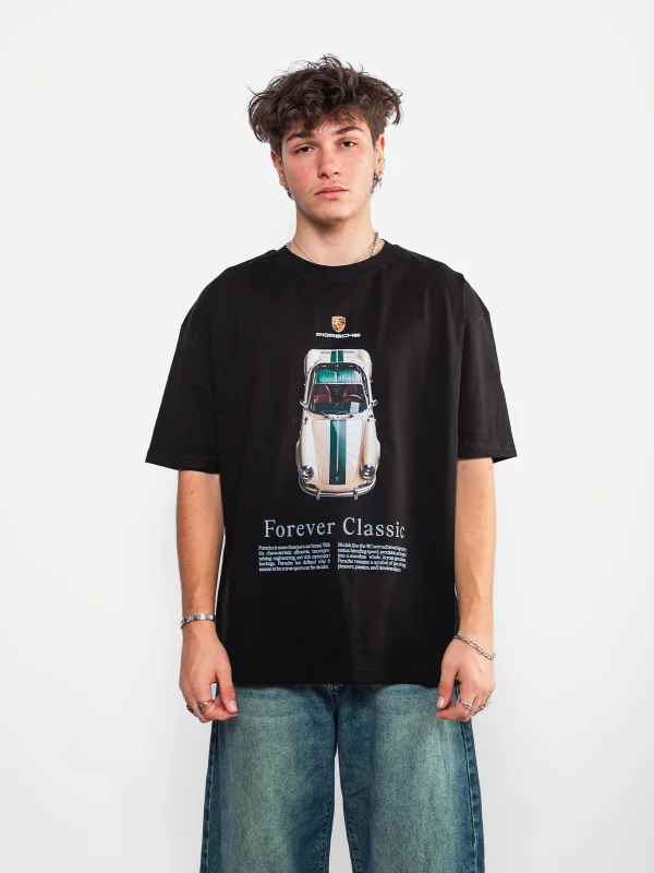 Forever Classic Baskılı Oversize Unisex Siyah Tshirt