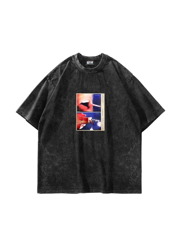 Forget & Remember Baskılı Oversize Unisex Yıkamalı Siyah Tshirt