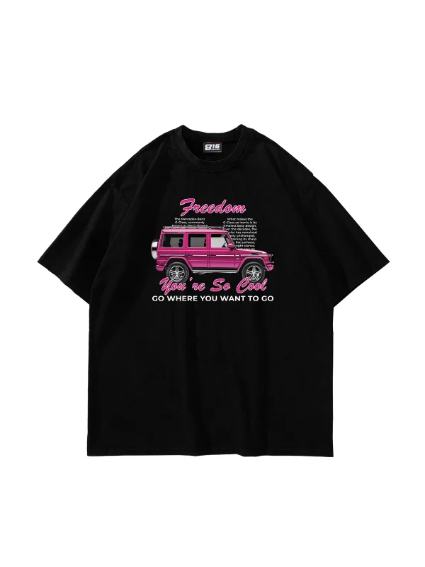 Freedom G Vagon Baskılı Oversize Unisex Siyah Tshirt