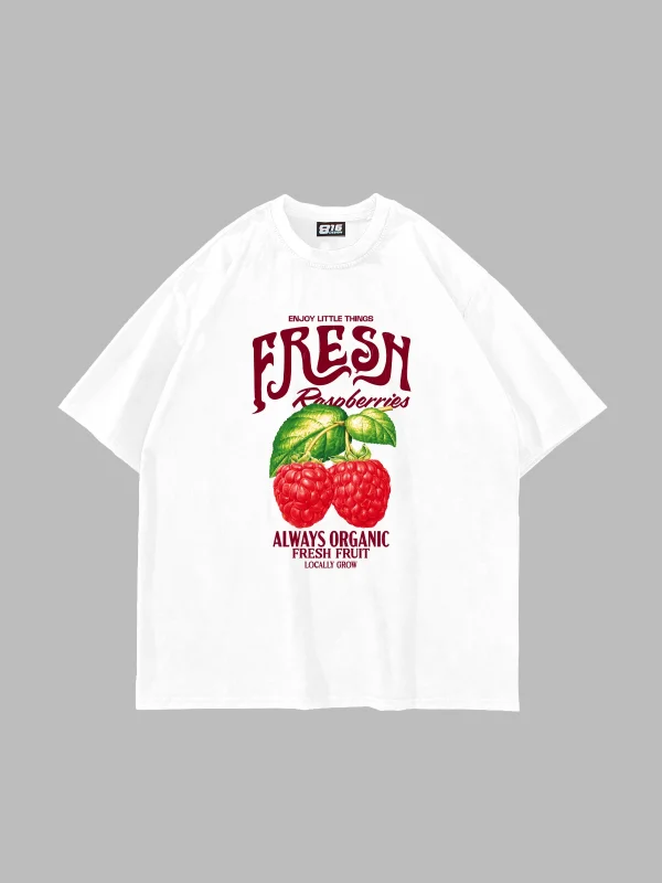 Fresh Raspberry Baskılı Oversize Unisex Beyaz Tshirt