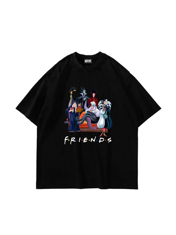 Friends Baskılı Oversize Unisex Siyah Tshirt