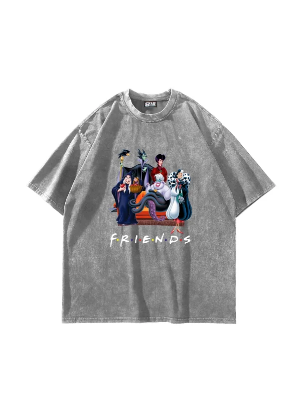 Friends Baskılı Oversize Unisex Yıkamalı Beyaz Tshirt
