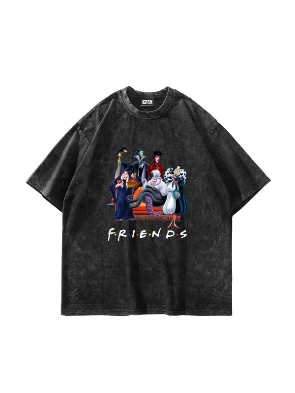 Friends Baskılı Oversize Unisex Yıkamalı Siyah Tshirt