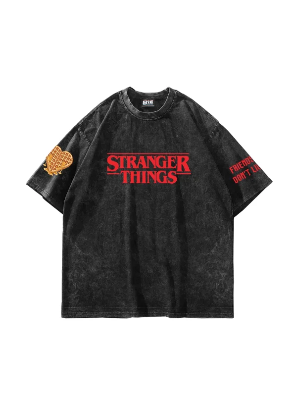 Friends Dont Lie Baskılı Oversize Unisex Yıkamalı Siyah Tshirt