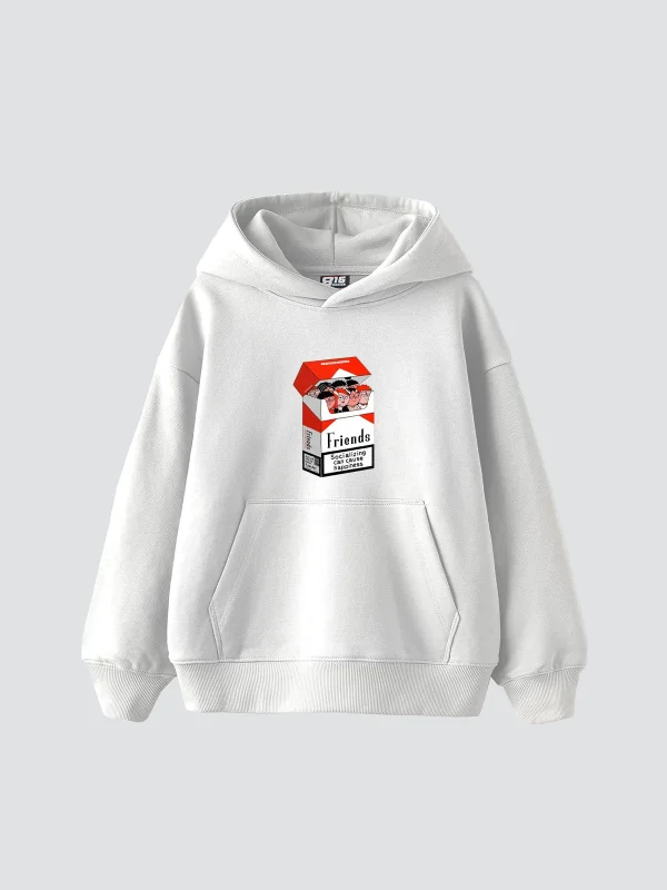 Friends Smoke Baskılı Oversize Unisex Beyaz Hoodie