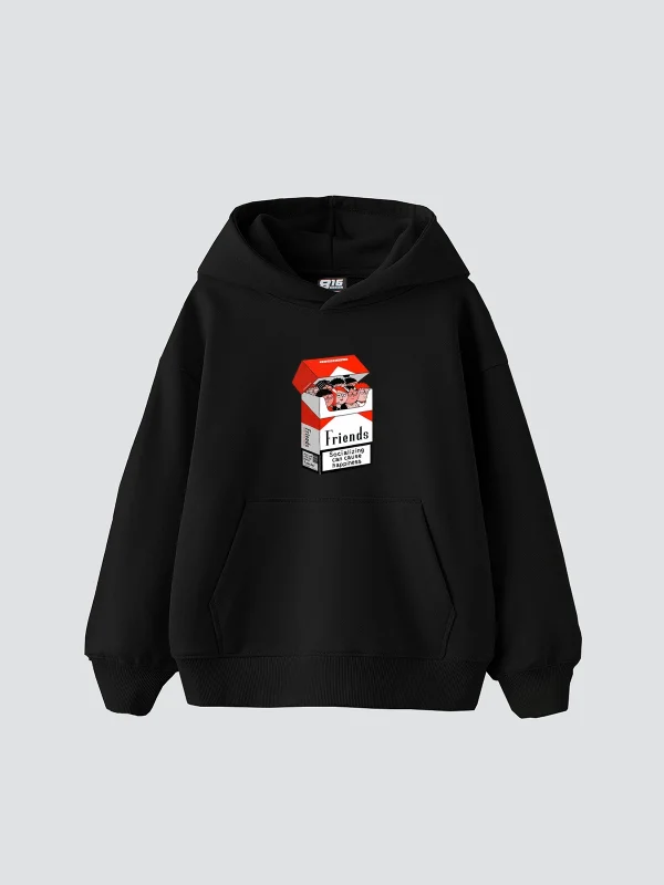 Friends Smoke Baskılı Oversize Unisex Siyah Hoodie