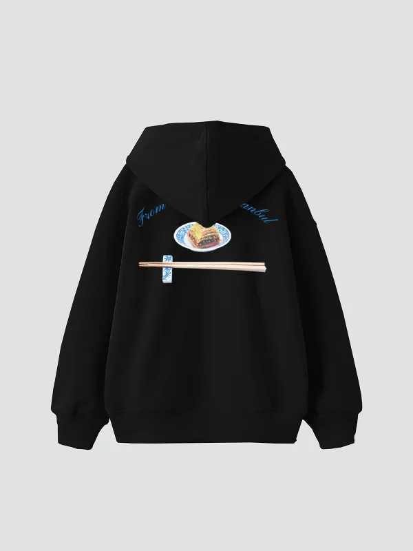 From Tokyo To Istanbul Baskılı Oversize Unisex Siyah Hoodie