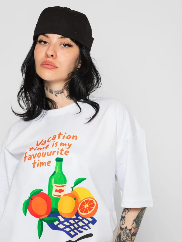 Fruits Baskılı Oversize Unisex Beyaz Tshirt