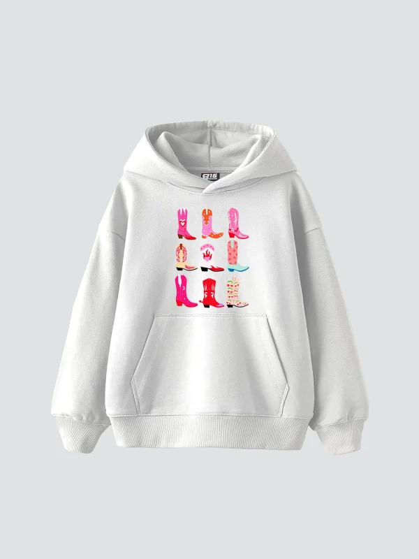 Fun Cowboy Baskılı Oversize Unisex Beyaz Hoodie