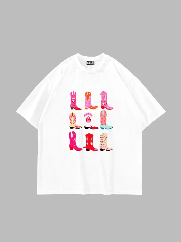 Fun Cowboy Baskılı Oversize Unisex Beyaz Tshirt