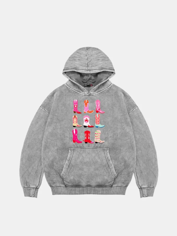 Fun Cowboy Oversize Unisex Yıkamalı Beyaz Hoodie