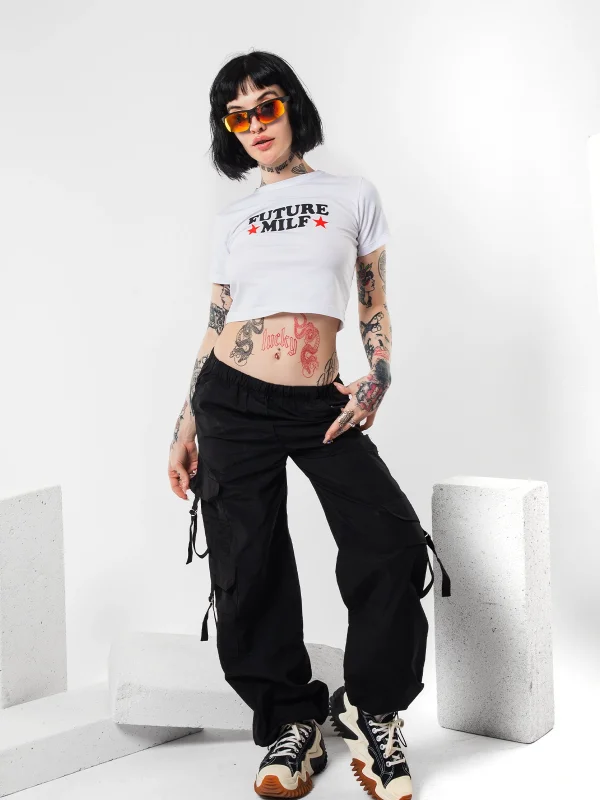 Future Milf Baskılı Beyaz Crop Top