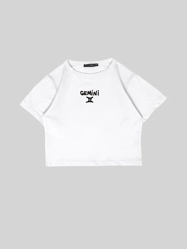 Gemini Baskılı Beyaz Crop Top