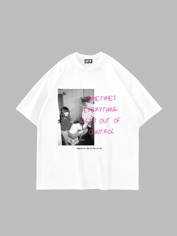 Gets Out Of Control Vintage Baskılı Oversize Unisex Beyaz Tshirt
