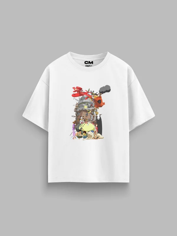 Ghibli Dreams Baskılı Rahat Kalıp 30/1 Unisex Beyaz Tshirt