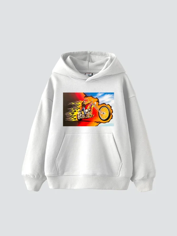 Ghost Rider Baskılı Oversize Unisex Beyaz Hoodie