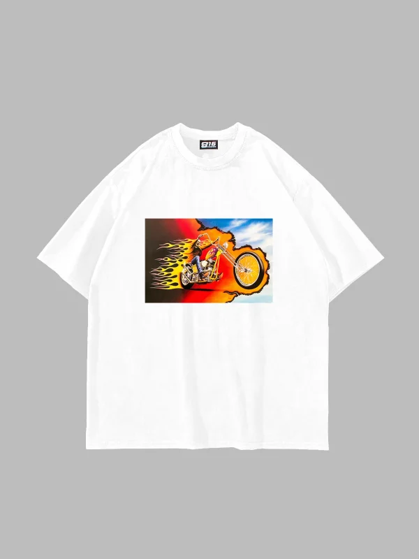 Ghost Rider Baskılı Oversize Unisex Beyaz Tshirt