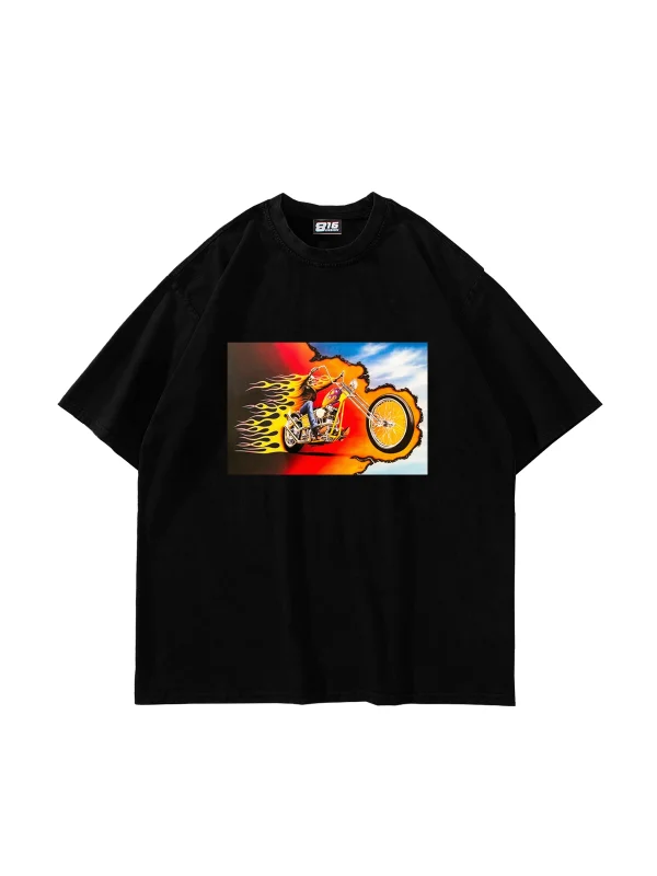 Ghost Rider Baskılı Oversize Unisex Siyah Tshirt