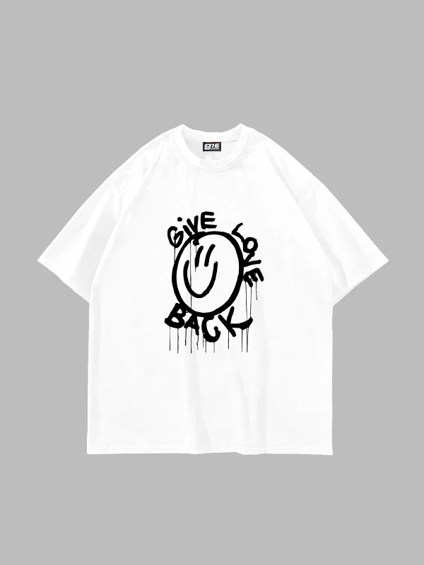 Gıve Love Back Baskılı Oversize Unisex Beyaz Tshirt
