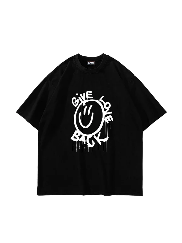 Gıve Love Back Baskılı Oversize Unisex Siyah Tshirt