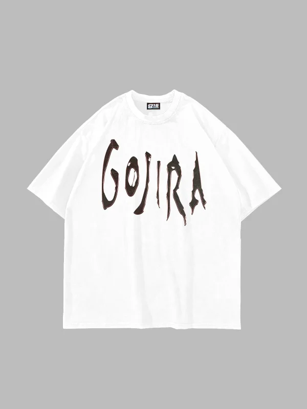 Gojira Baskılı Oversize Unisex Beyaz Tshirt