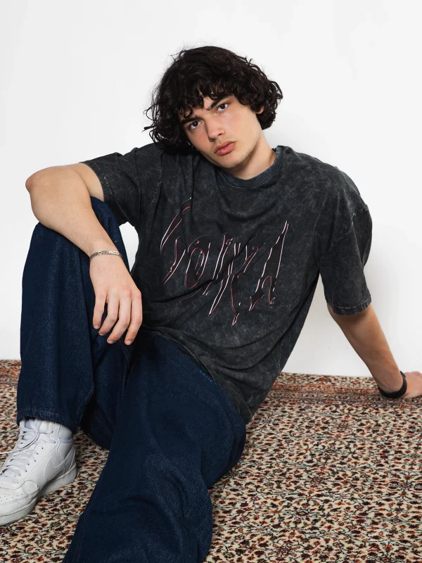 Gojira Baskılı Oversize Unisex Yıkamalı Siyah Tshirt